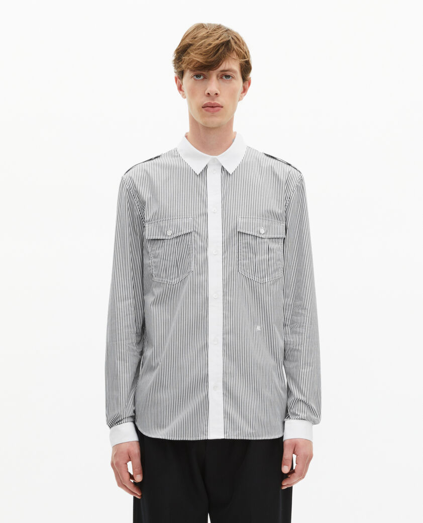 The Kooples HOMME BLACK WHITE chemise à fines rayures blanche et noire