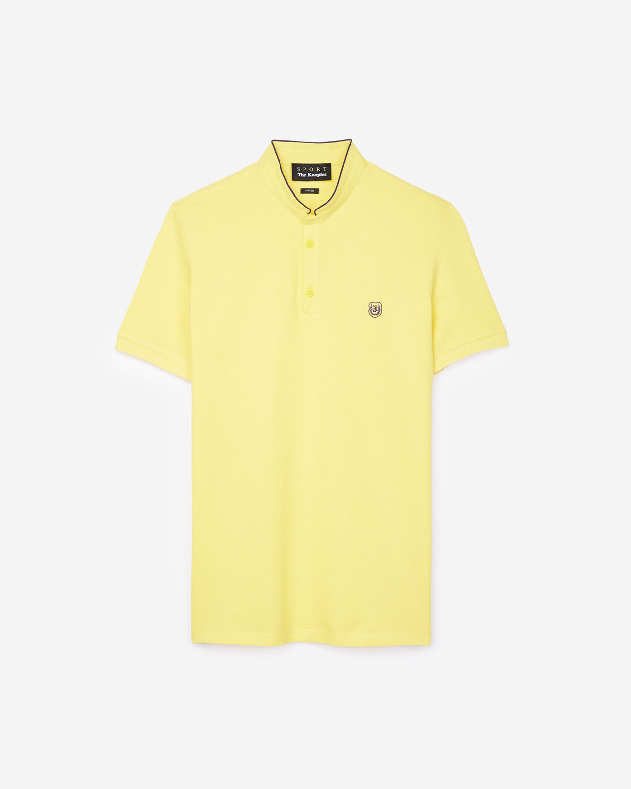 The Kooples MEN CANARY YELLOW / PURPLE bright yellow cotton polo shirt with officer collar and purple details