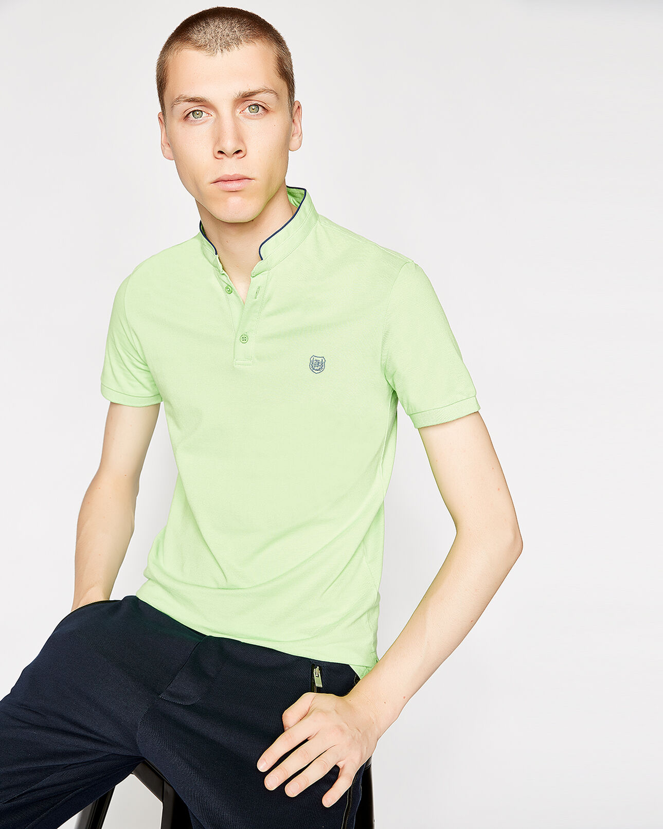 The Kooples HOMME APPLE / DEEP SEA polo coton vert pomme détails bleu marine