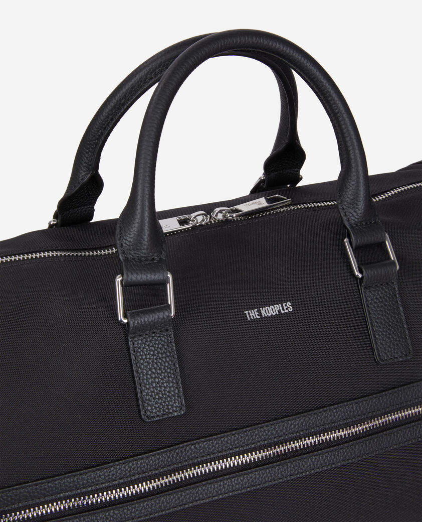 The Kooples MEN BLACK black leather and canvas weekend bag