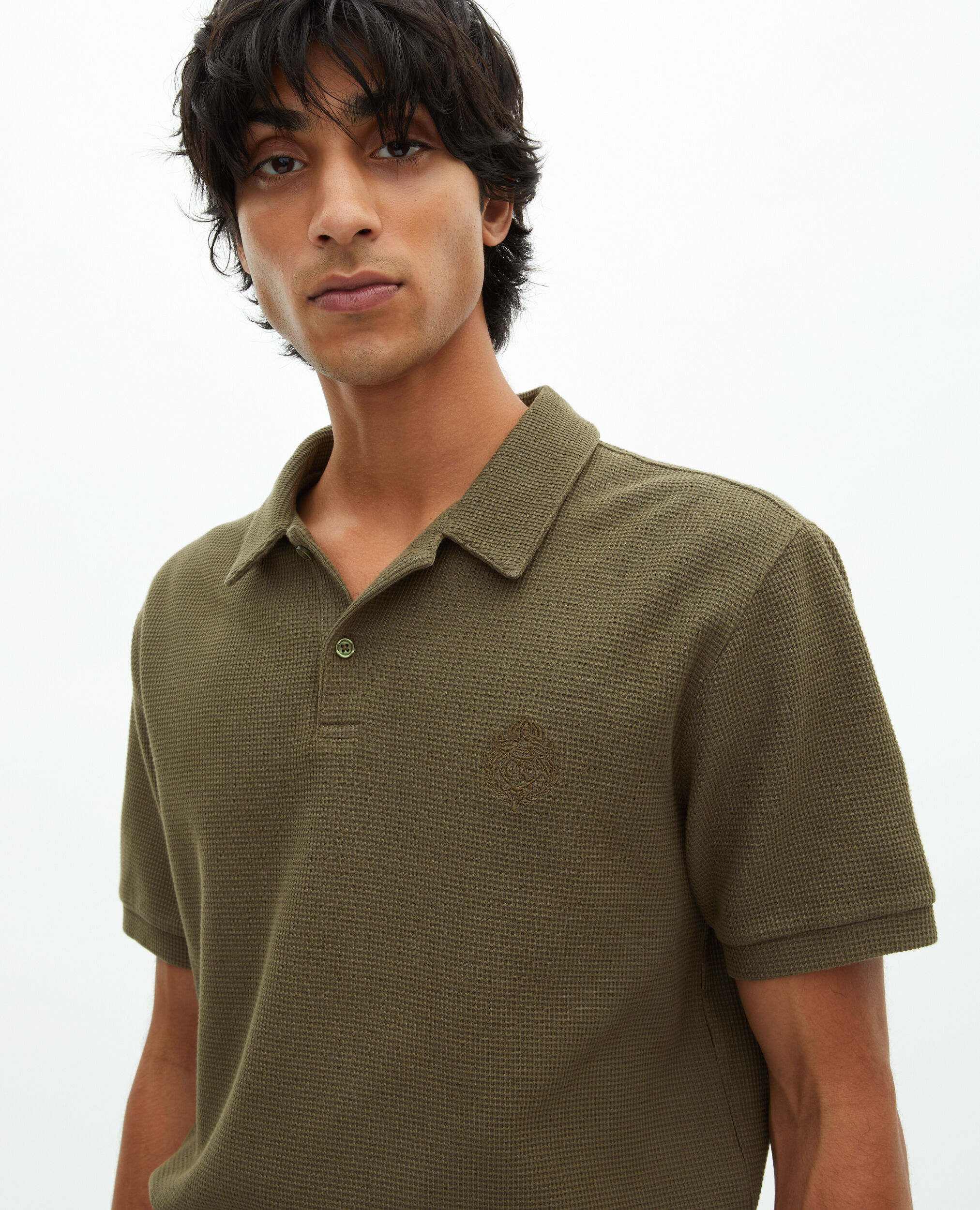 Khaki honeycomb polo shirt with crest, KAKI, hi-res image number null