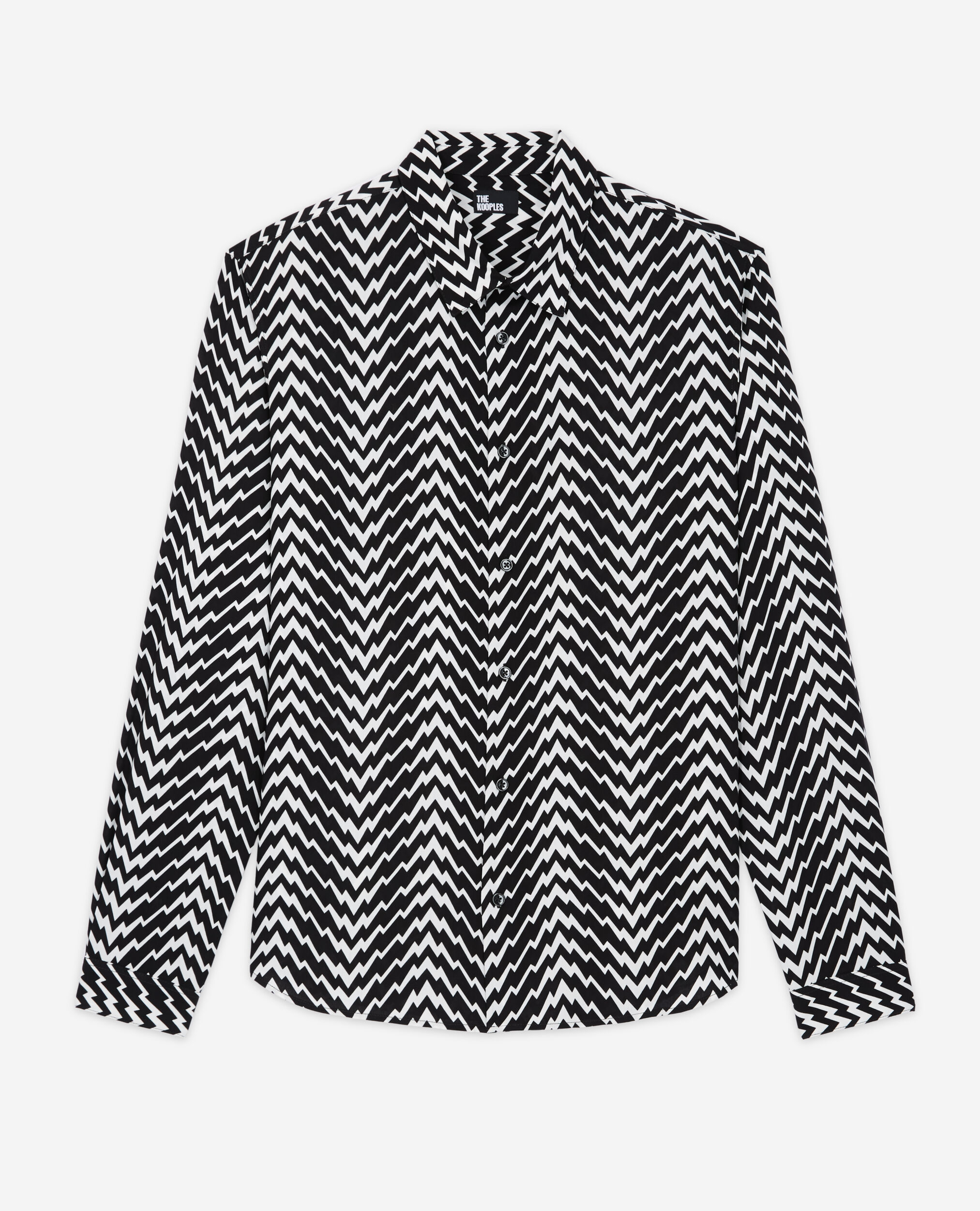 Printed classic-collar shirt, BLACK WHITE, hi-res image number null