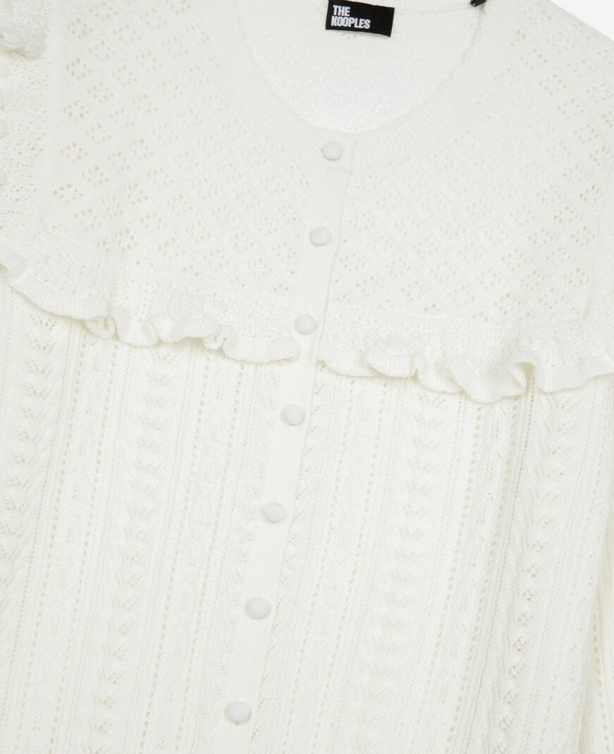 The Kooples F ECRU cardigan with ruffles in ecru merino wool