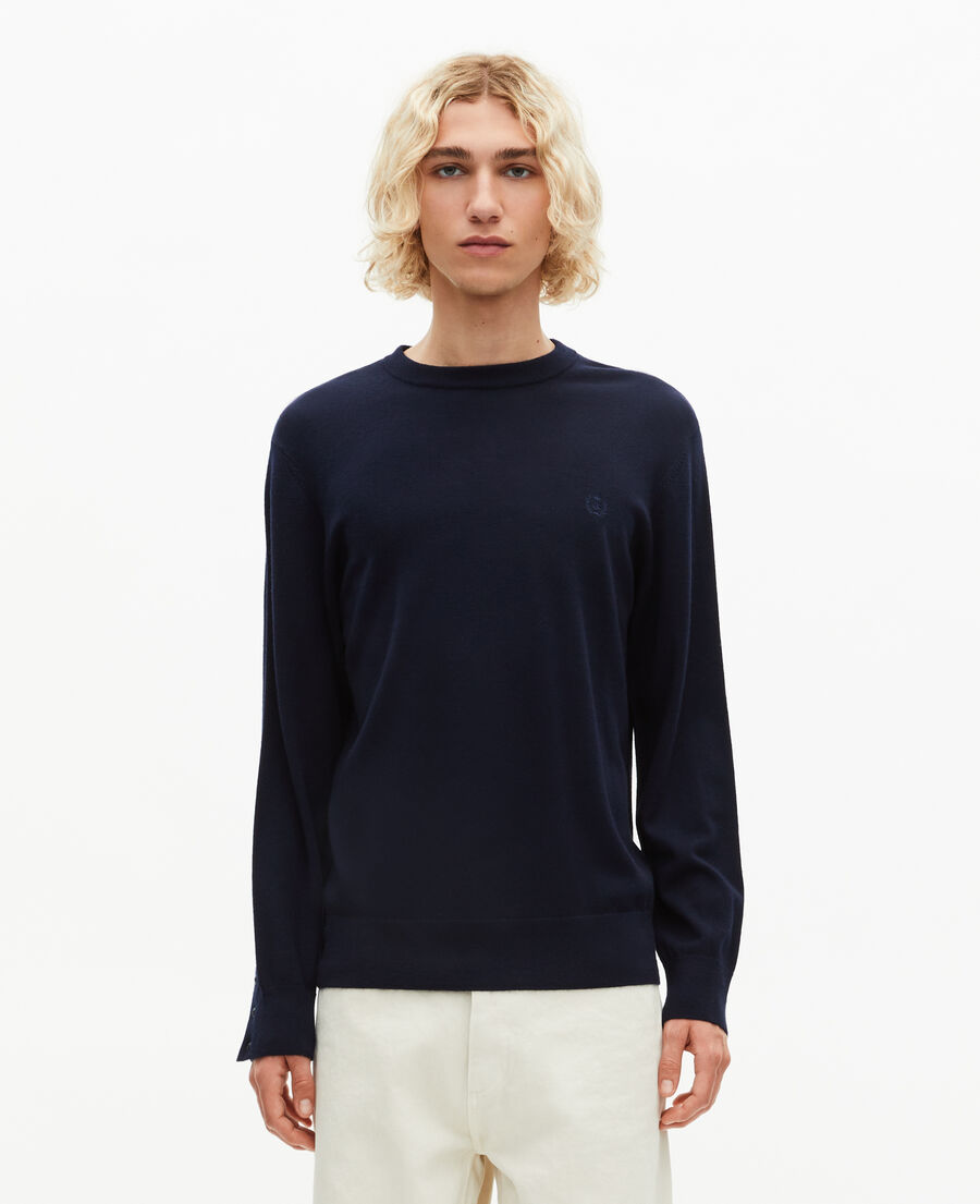 The Kooples HOMME NAVY pull col rond en laine mérinos marine