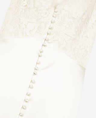 The Kooples WOMEN LIGHT BEIGE long silk dress with ecru lace