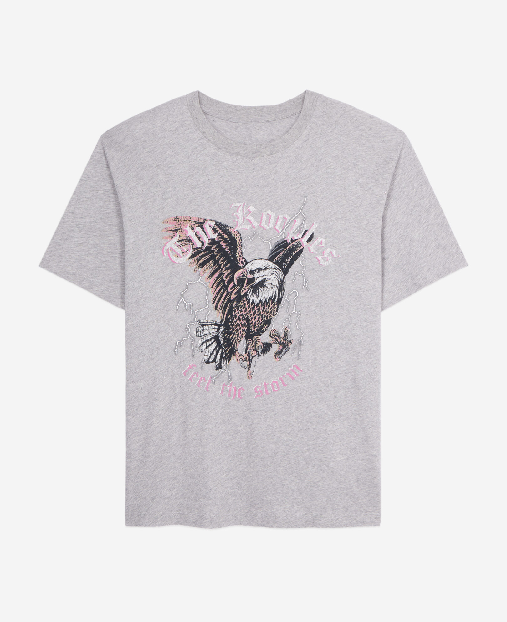 The Kooples FEMME GRIS CLAIR t-shirt femme gris avec sérigraphie feel the storm