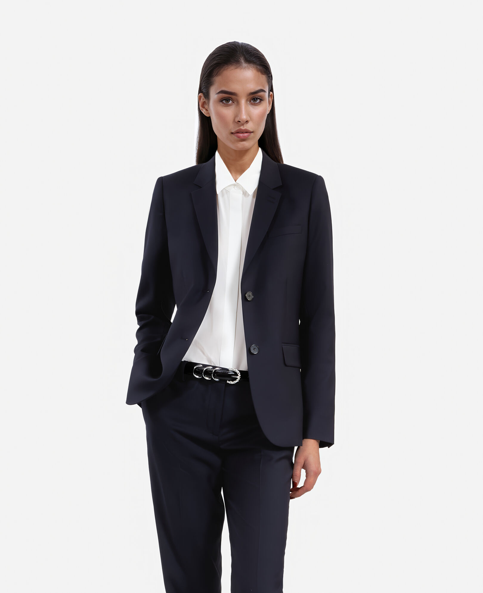 The Kooples WOMEN NAVY navy blue wool suit jacket cinched cut