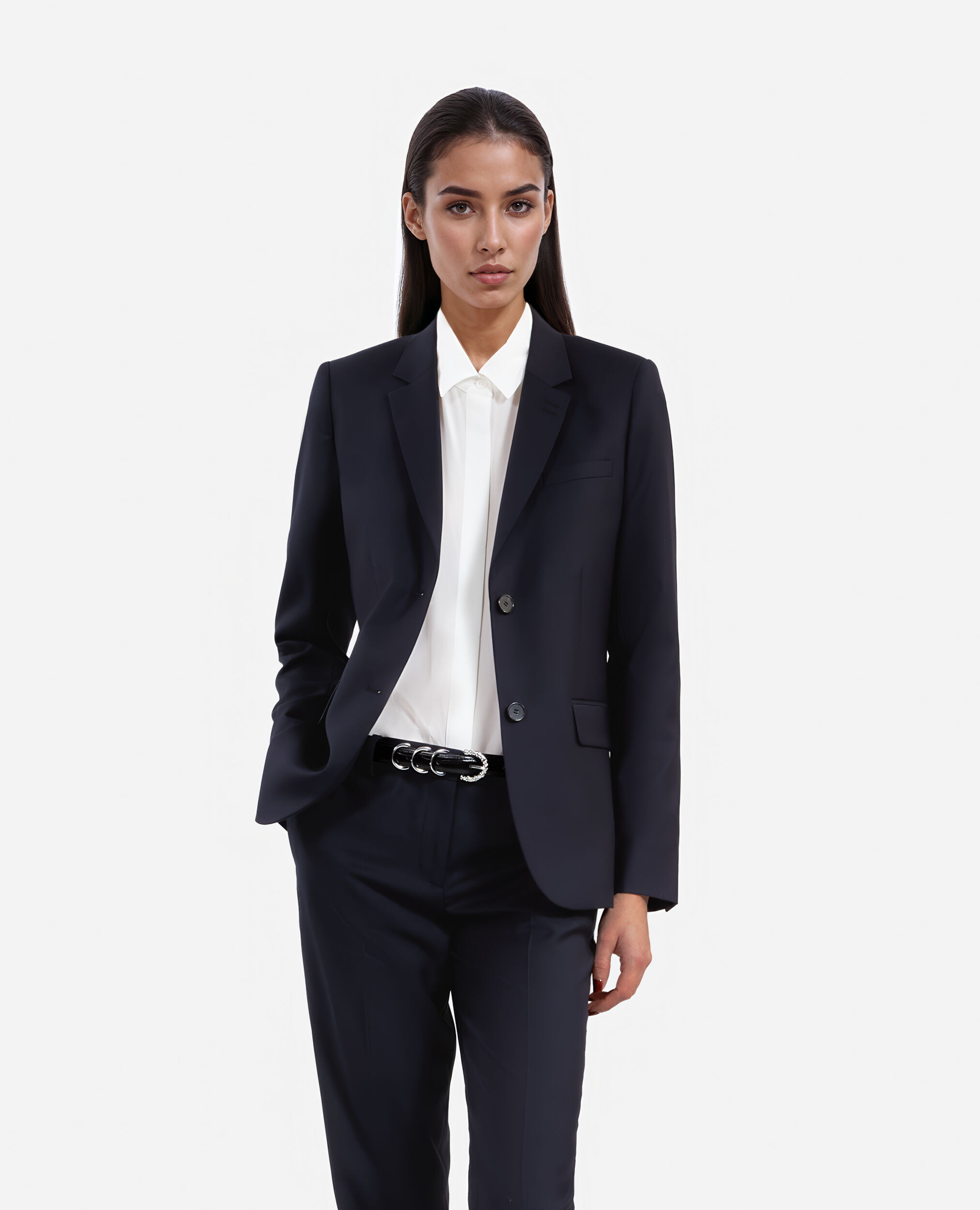 Navy blue wool suit jacket cinched cut, NAVY, hi-res image number null