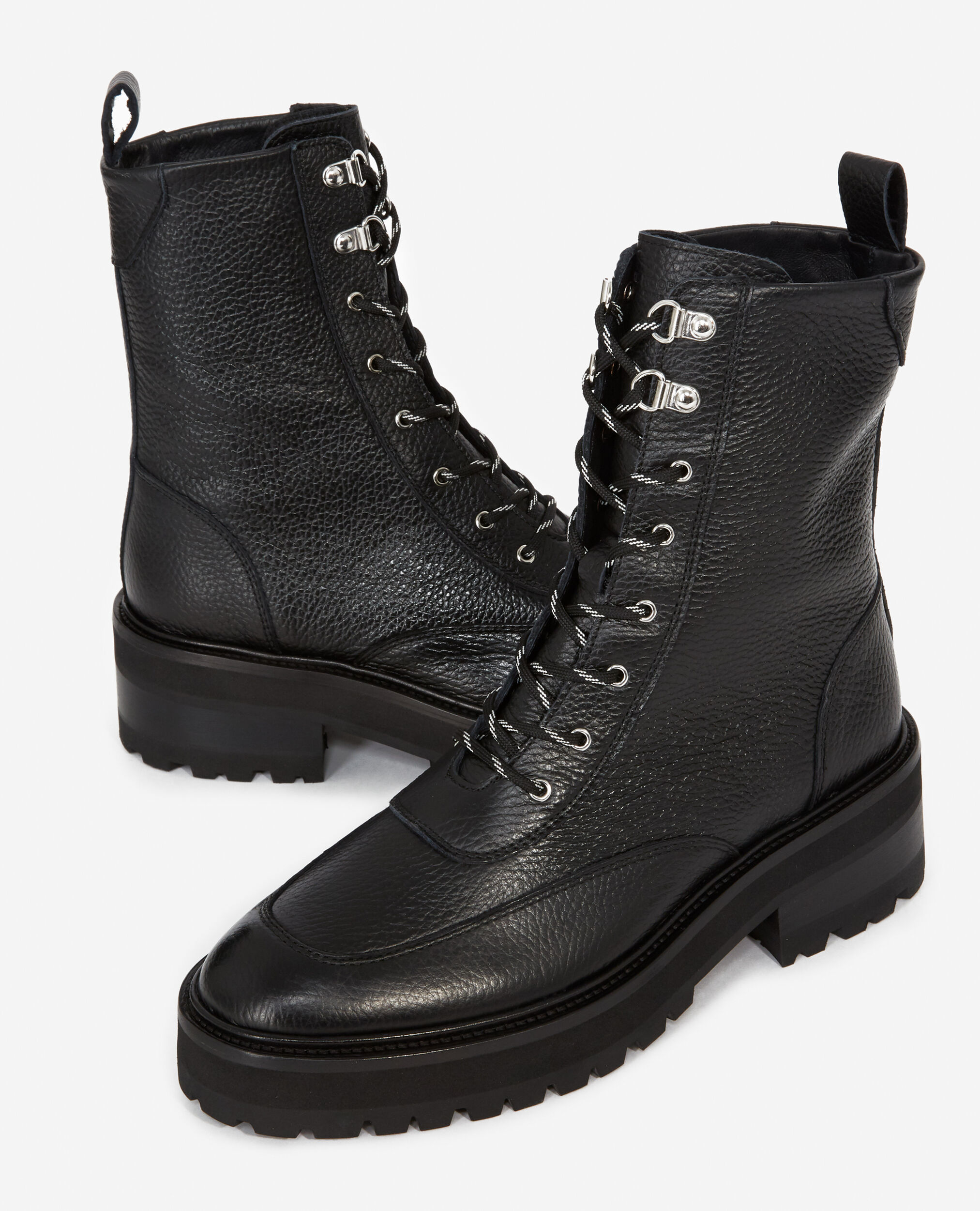 High black leather boots in ranger style | The Kooples - US