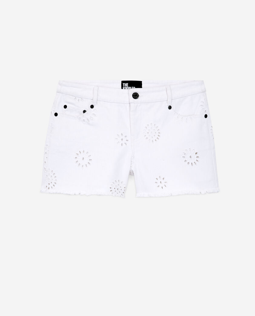 The Kooples WOMEN WHITE white denim shorts with broderie anglaise