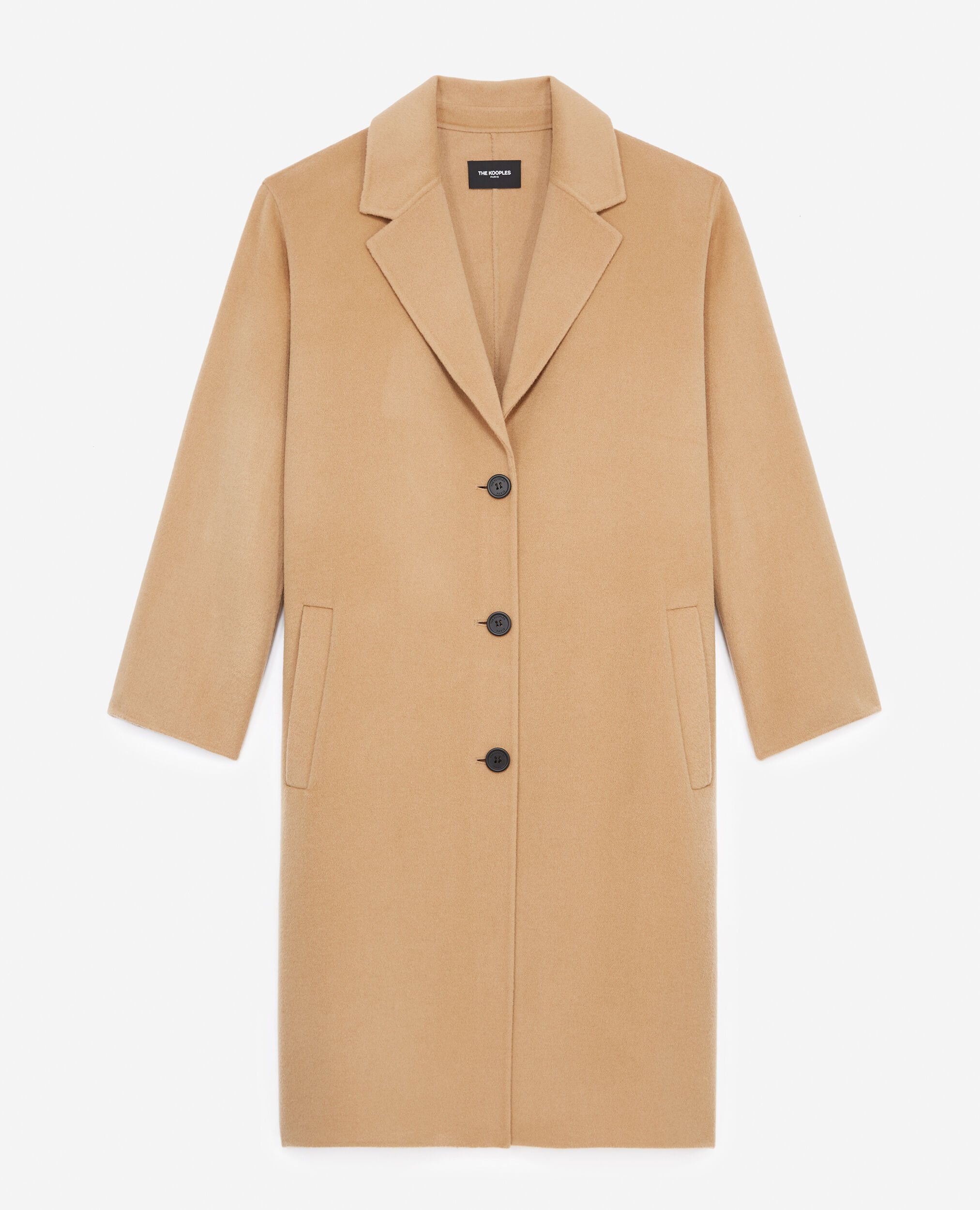 Double-faced button-up camel wool coat