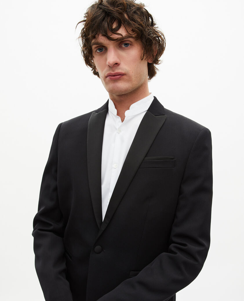 The Kooples HERREN BLACK schwarzes slim fit smokingsakko mit satin-detail