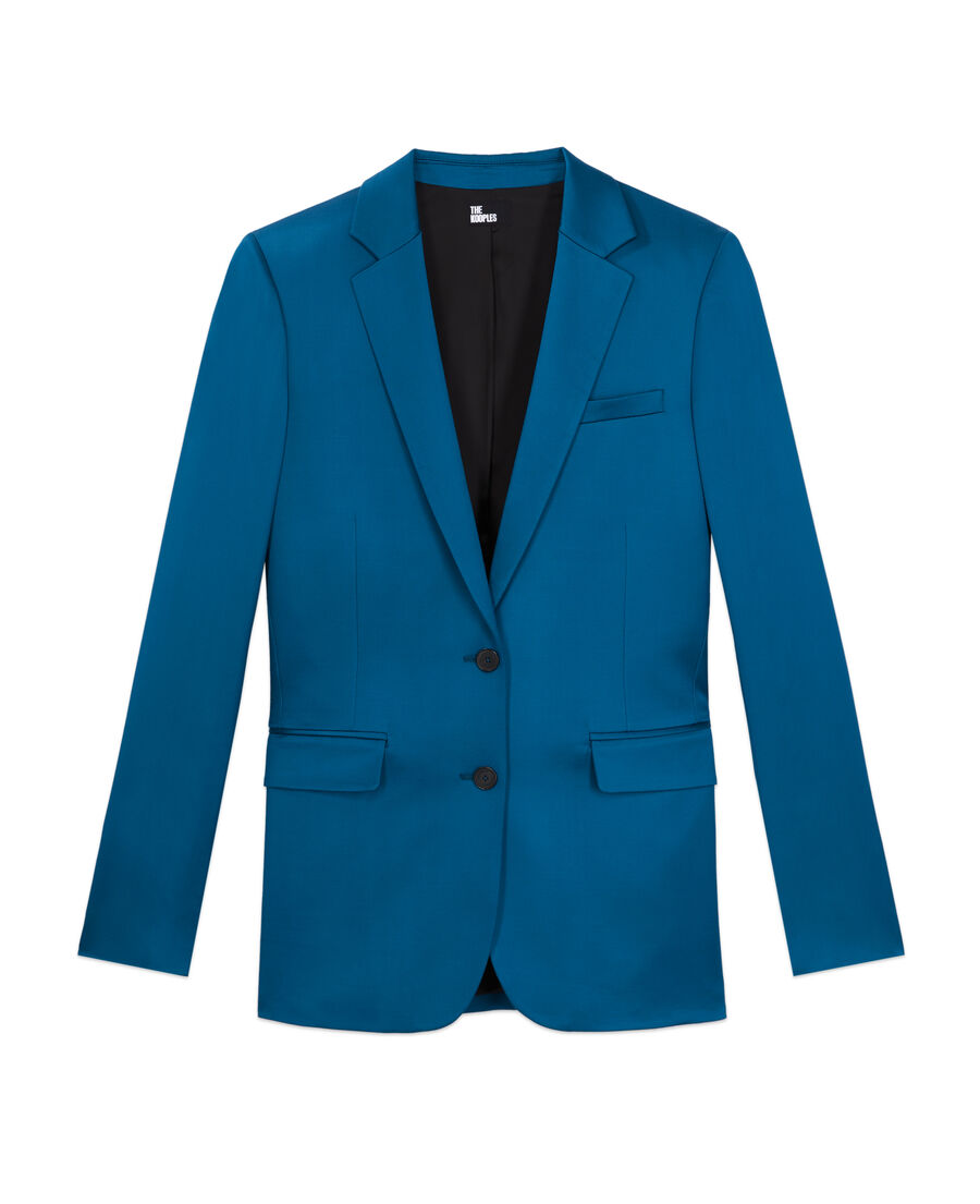 chaqueta traje azul satinada