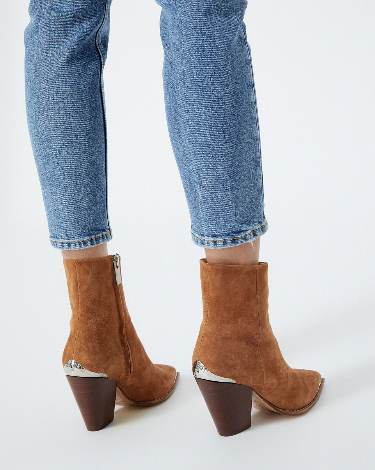 The Kooples FEMME CAMEL bottines camel à talons détail argenté