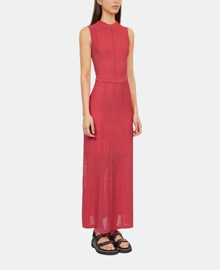 The Kooples WOMEN RETRO PINK long fuchsia openwork knit dress