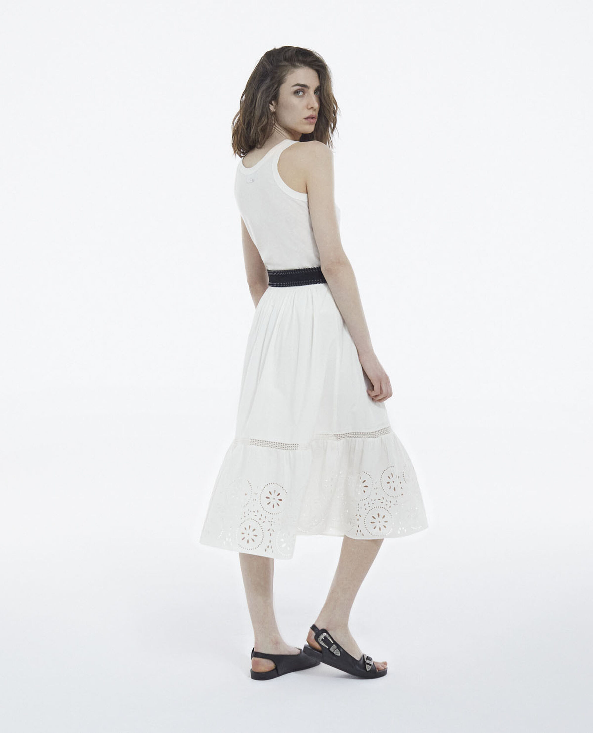 Long openwork white lace skirt, WHITE, hi-res image number null