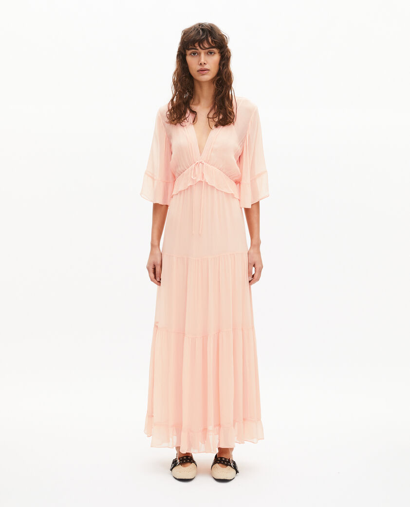 The Kooples WOMEN NUDE POUDRE long ruffled peach dress