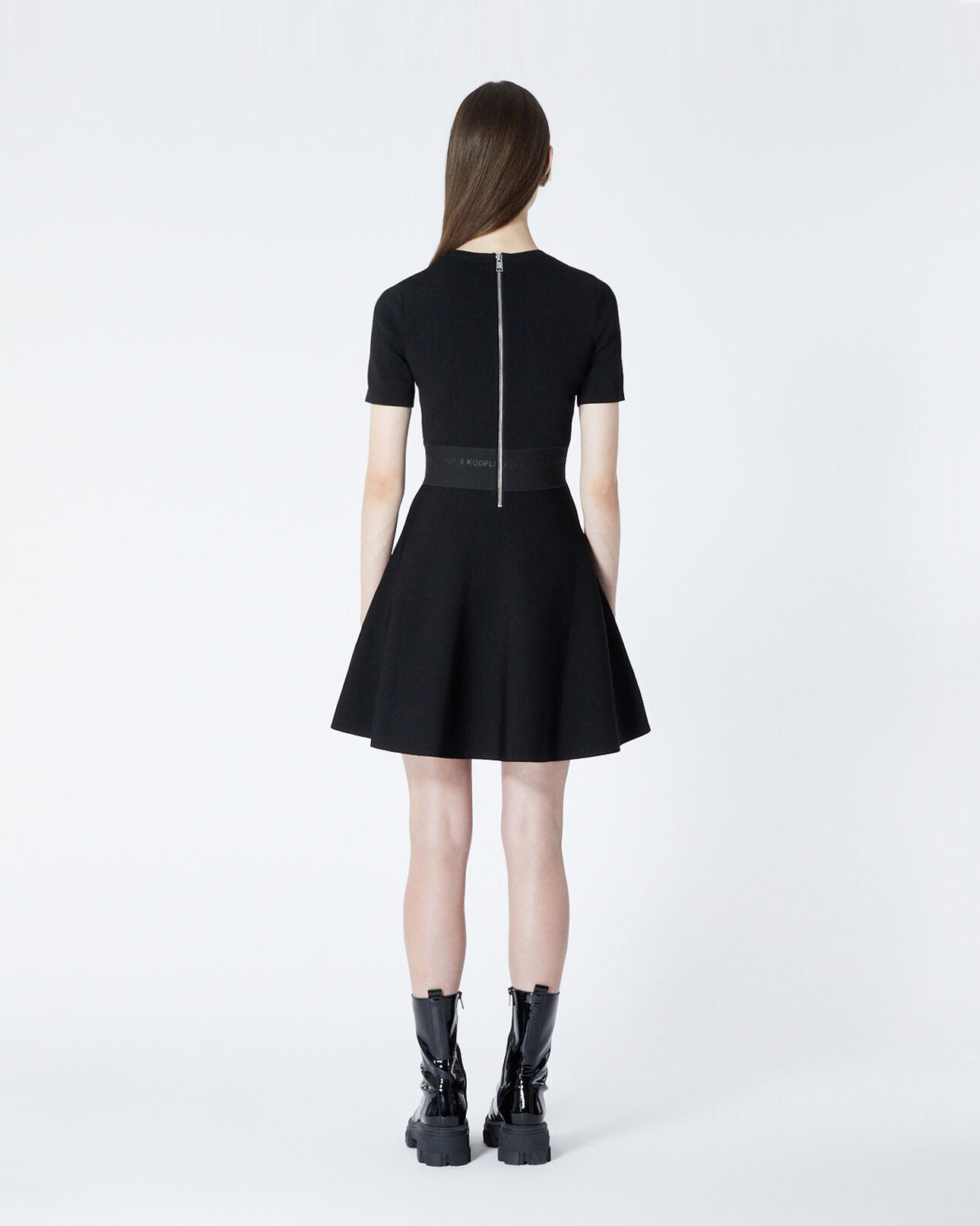 The Kooples WOMEN BLACK black skater dress with elastic waist