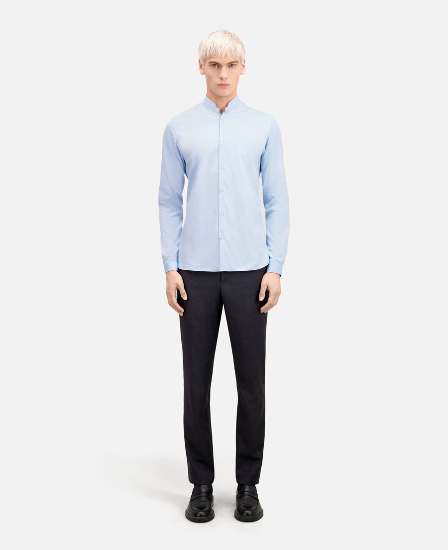 camisa cuello mao azul