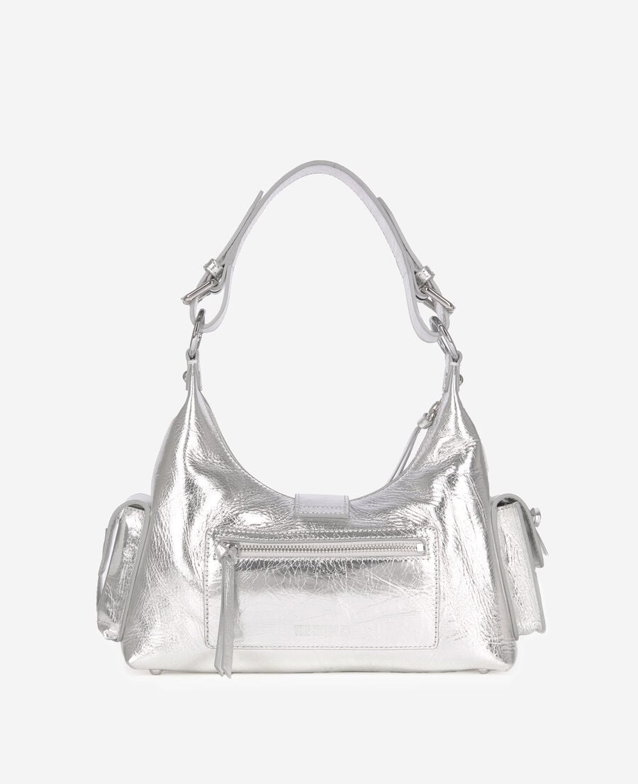 The Kooples FEMME SILVER sac amelia en cuir craquelé argenté