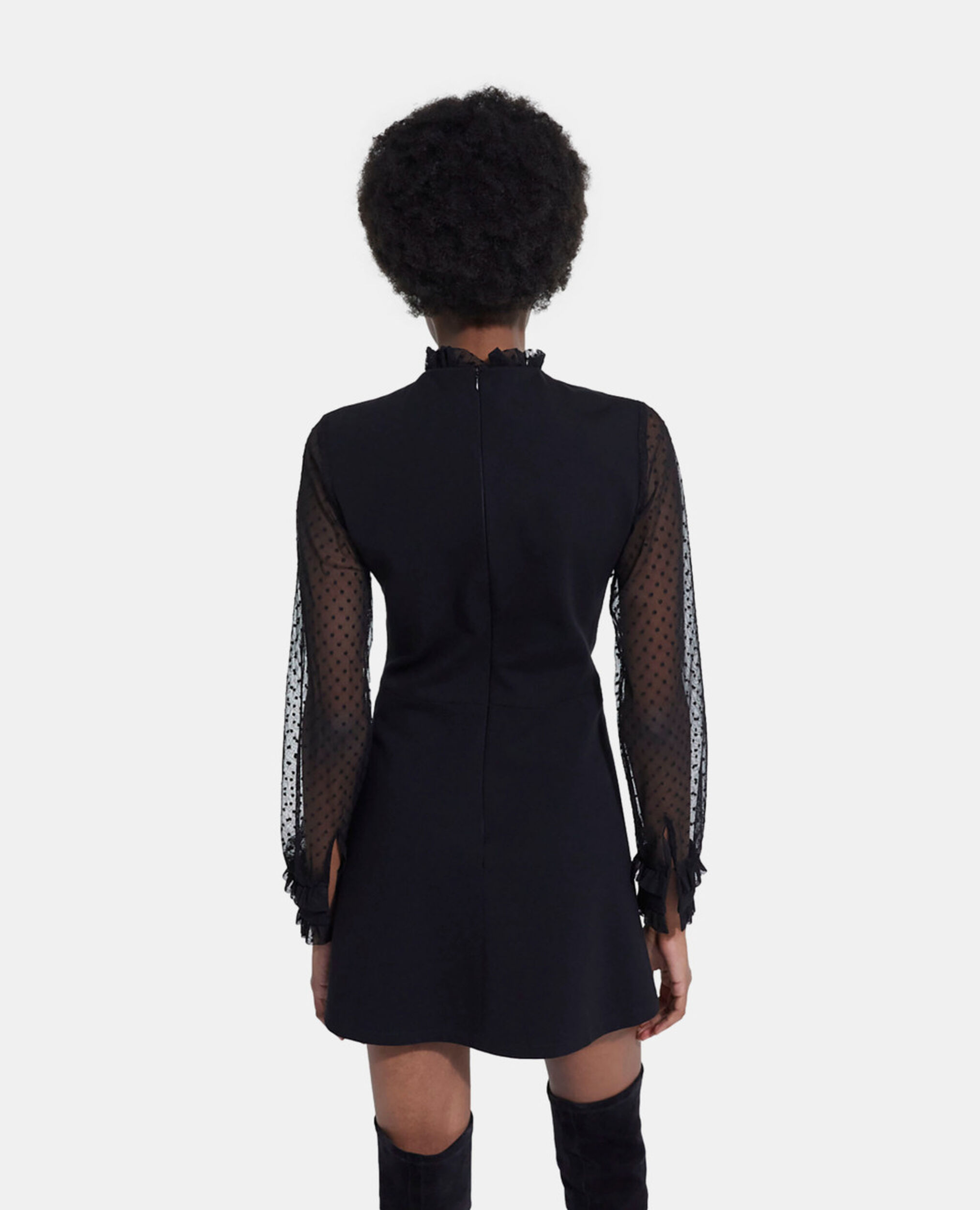 Robe courte col montant noire, BLACK, hi-res image number null