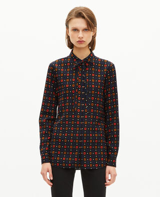 The Kooples FEMME BLACK MELANGE chemise imprim&eacute;e pois et fleurs en soie m&eacute;lang&eacute;e noire