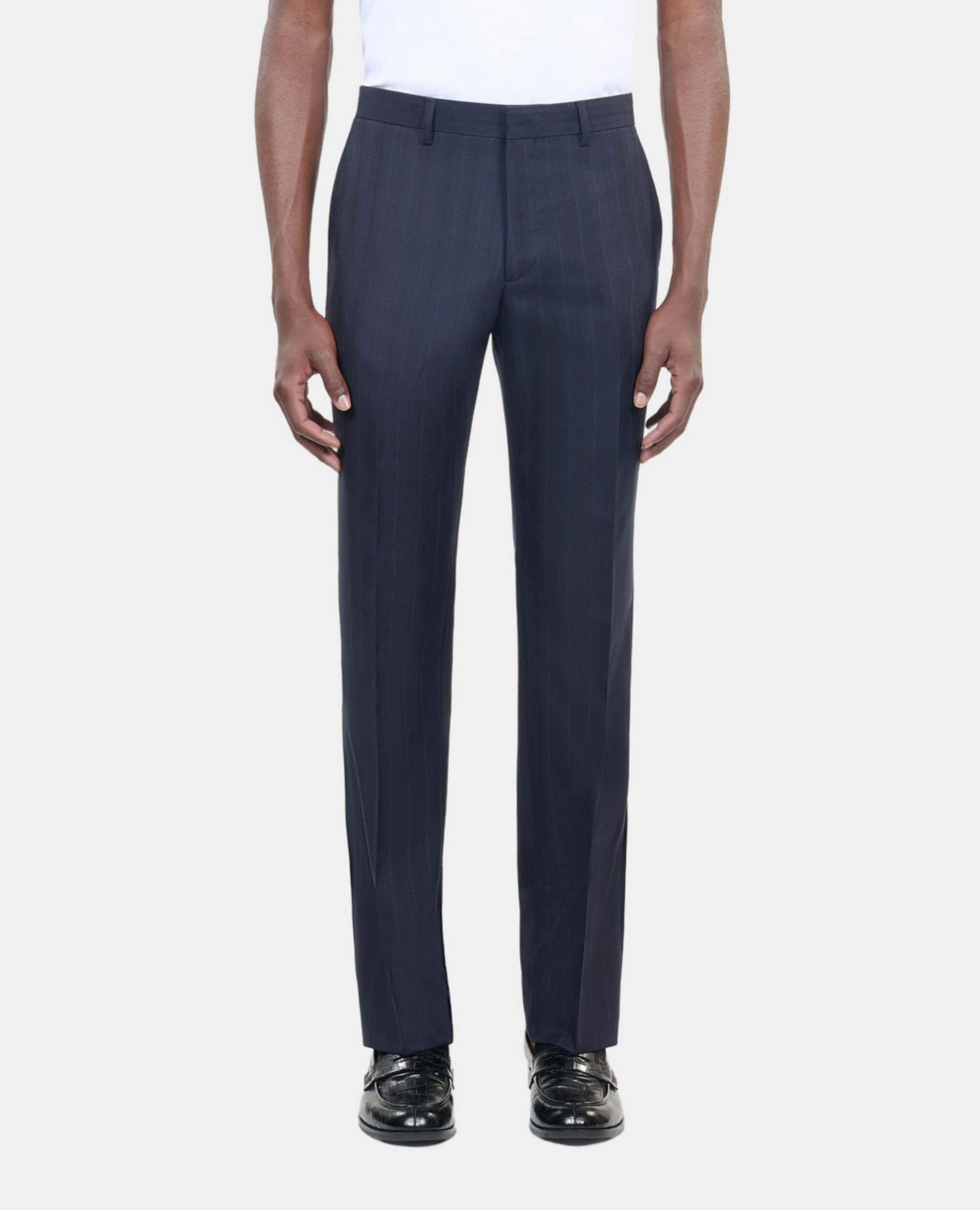 Navy blue striped suit trousers, NAVY, hi-res image number null