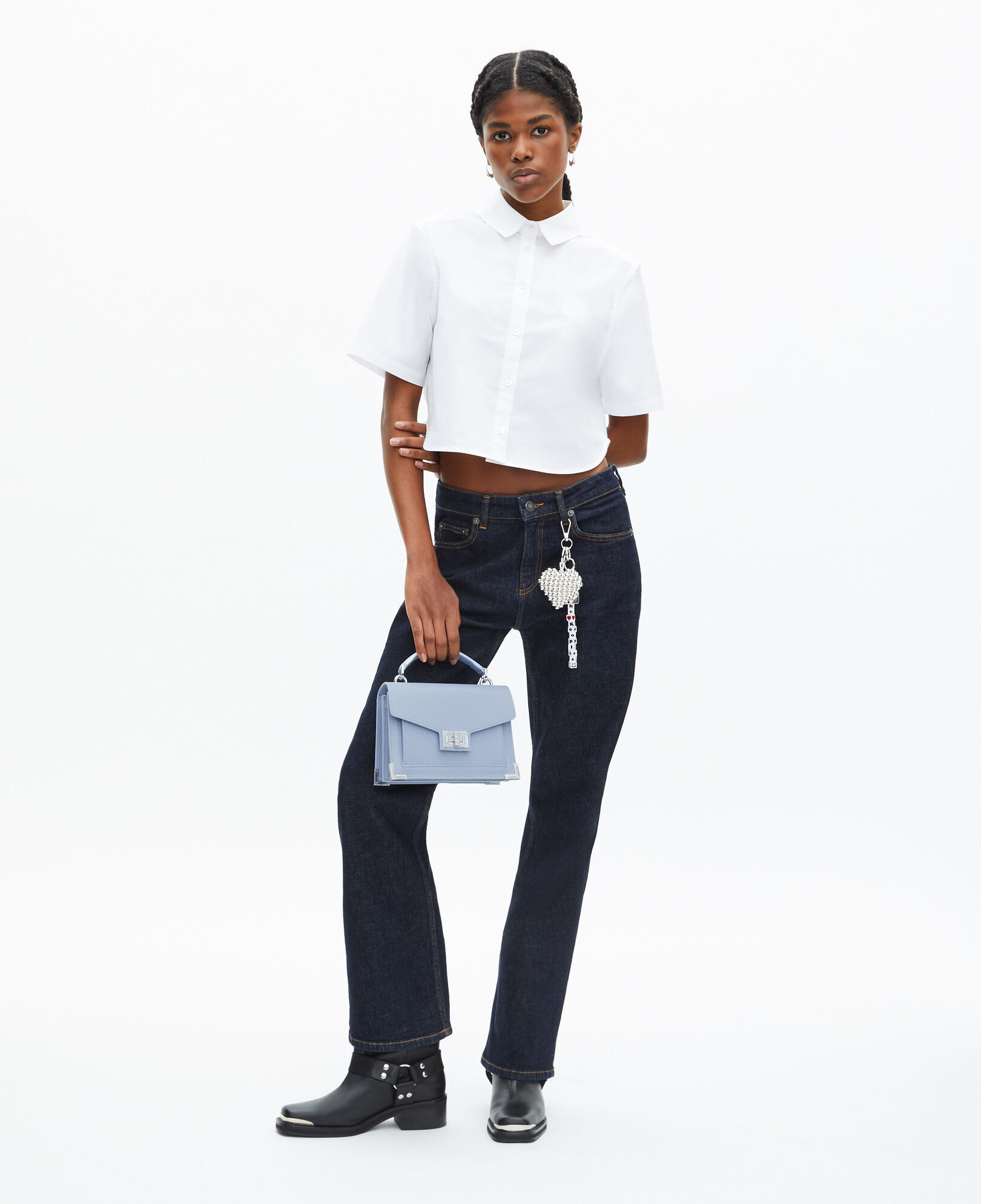The Kooples WOMEN BLUE emily small blue grained leather bag