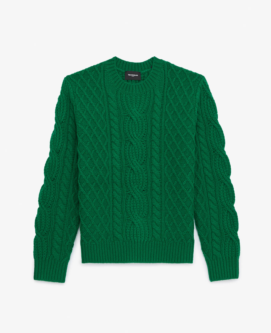 Green wool cable knit sweater