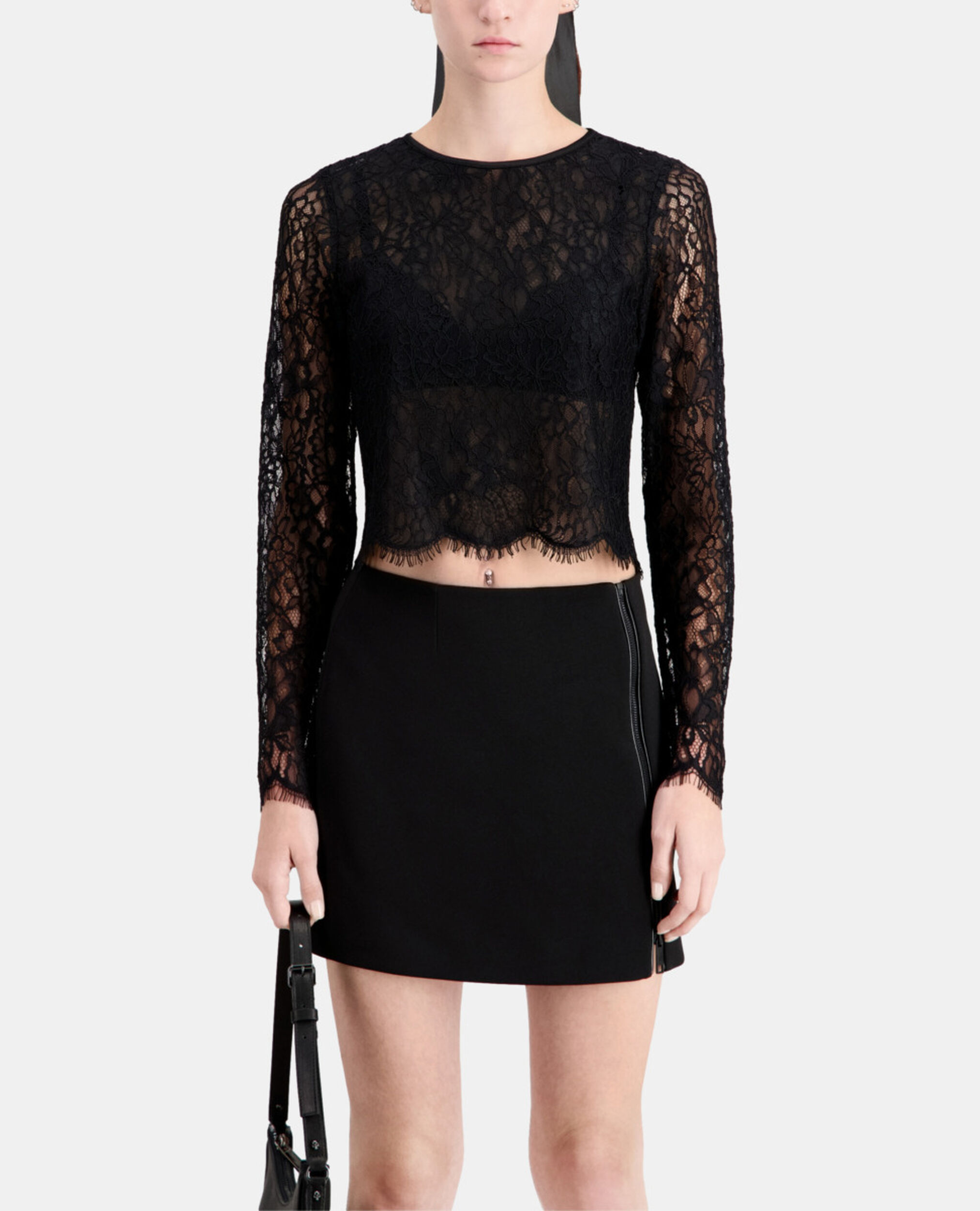 Short black lace top, BLACK, hi-res image number null