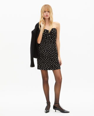 The Kooples FEMME BLACK WHITE robe courte bustier imprim&eacute; c&oelig;urs noire