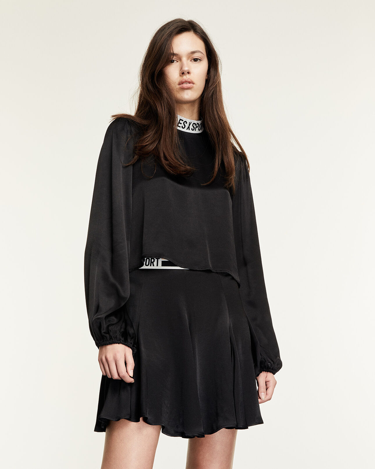 The Kooples FEMME BLACK top fluide noir à bande logo blanche