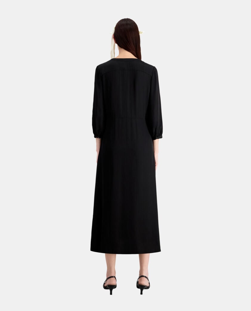 The Kooples DAMEN BLACK langes schwarzes kleid mit plissierung