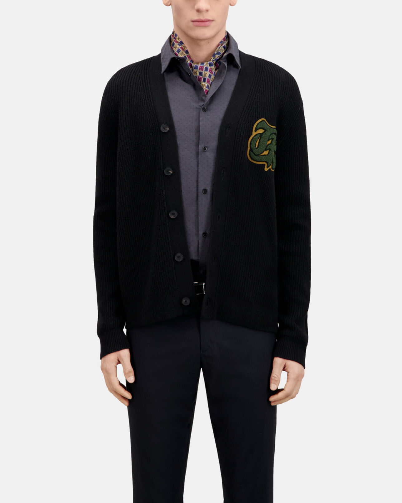 The Kooples HOMME BLACK cardigan en laine côtelée mélangée noir