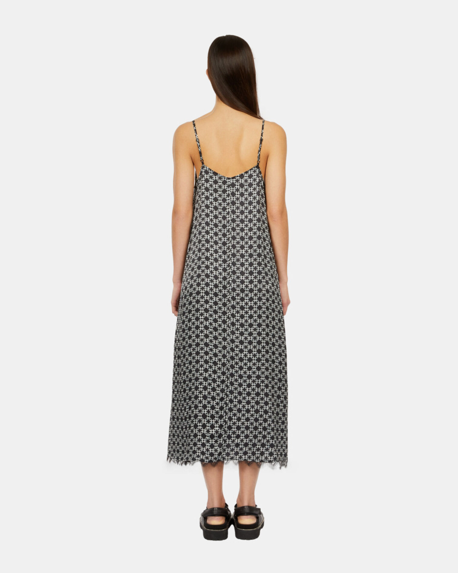Long printed slip dress, BLACK WHITE, hi-res image number null