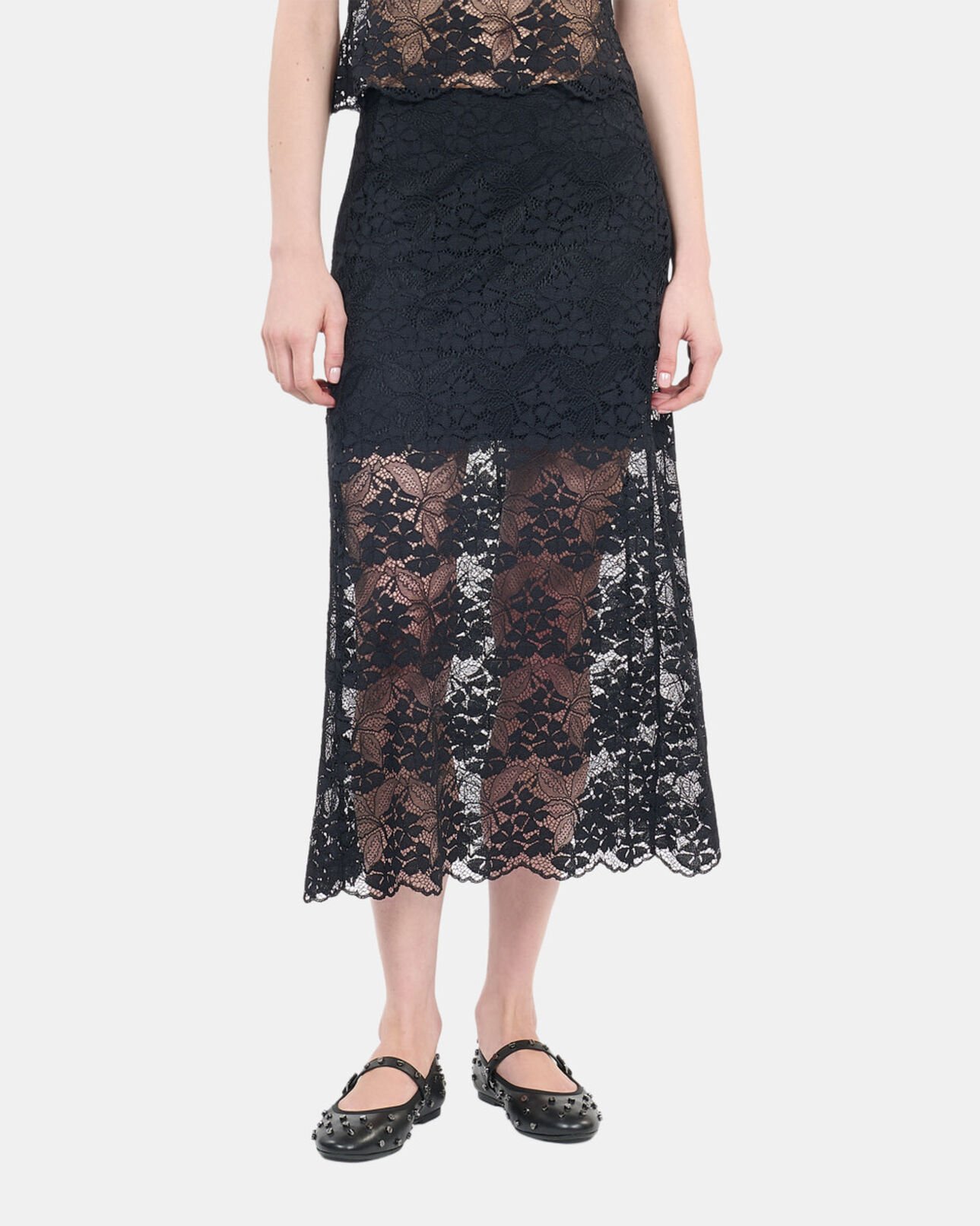 The Kooples WOMEN BLACK long black lace skirt