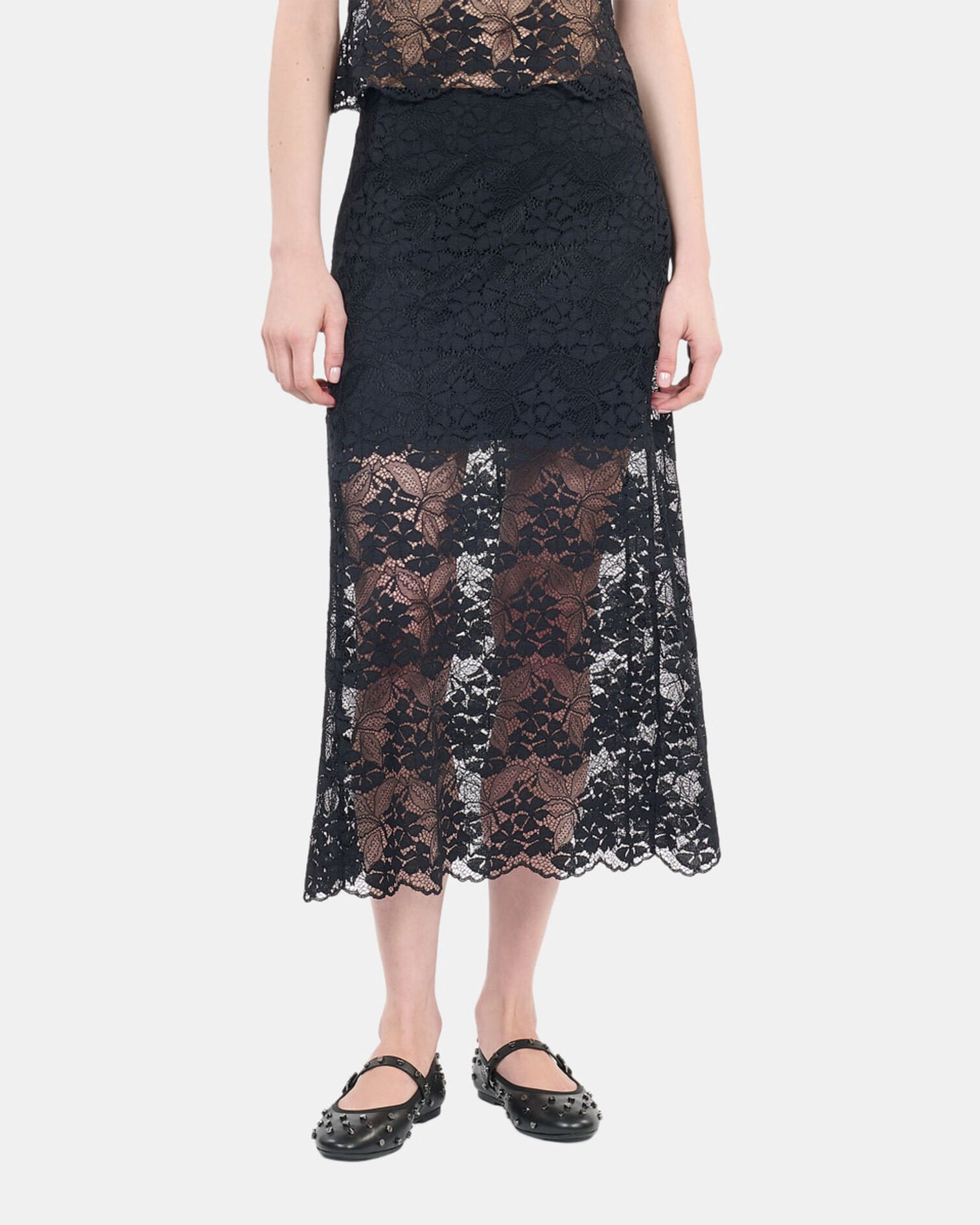 Long black lace skirt, BLACK, hi-res image number null