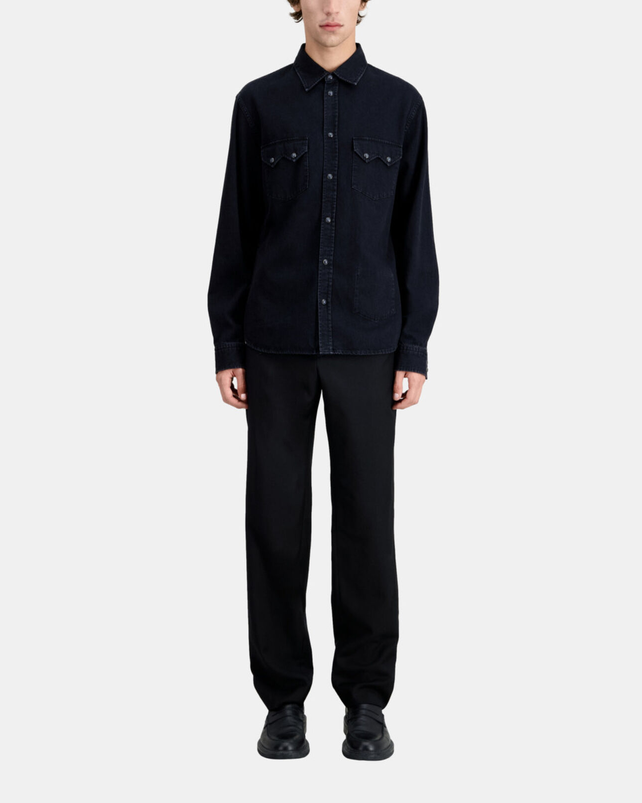 The Kooples H BLACK WASHED black classic collar denim shirt