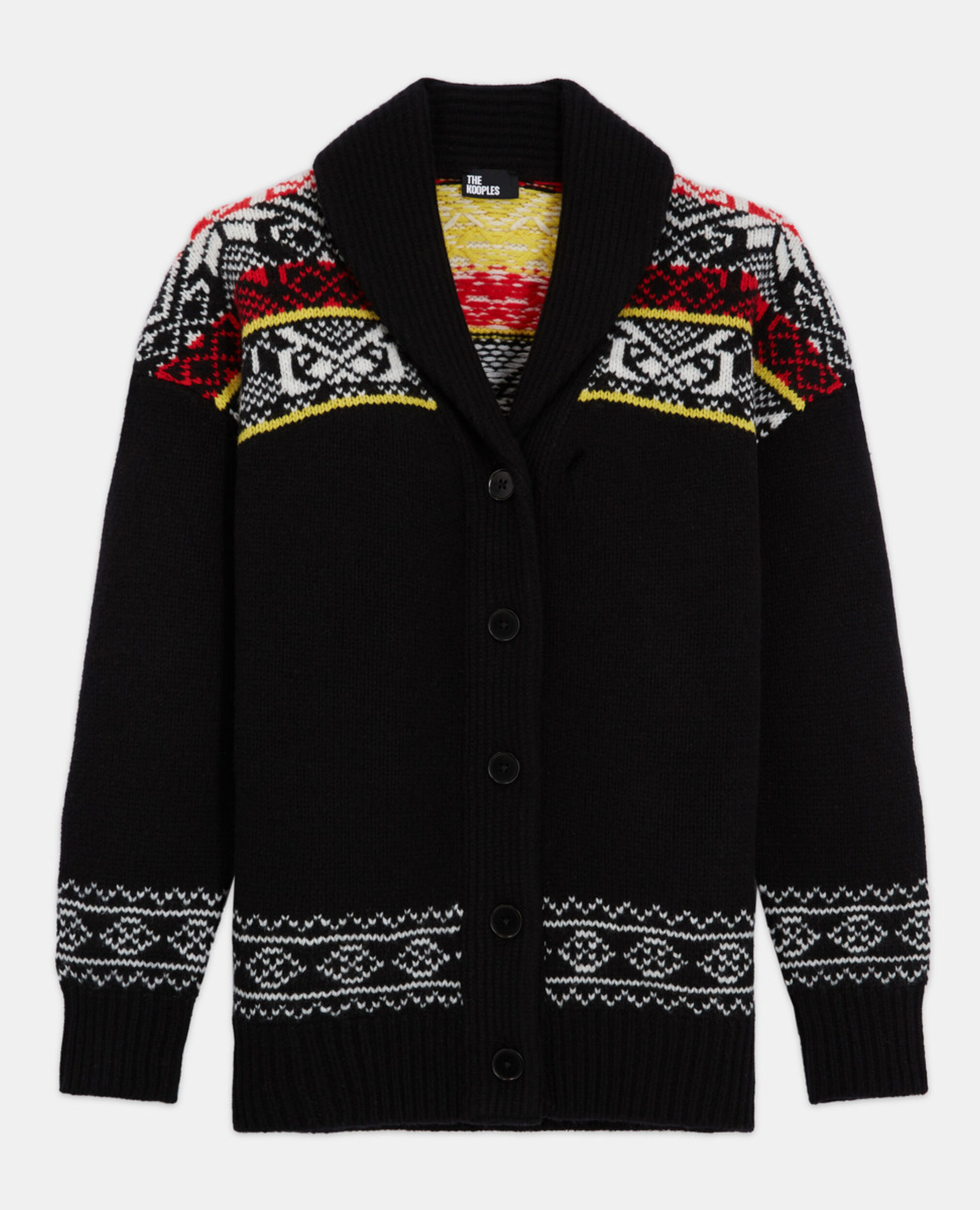 Cardigan en laine à motifs, BLACK / RED / YELLOW, hi-res image number null