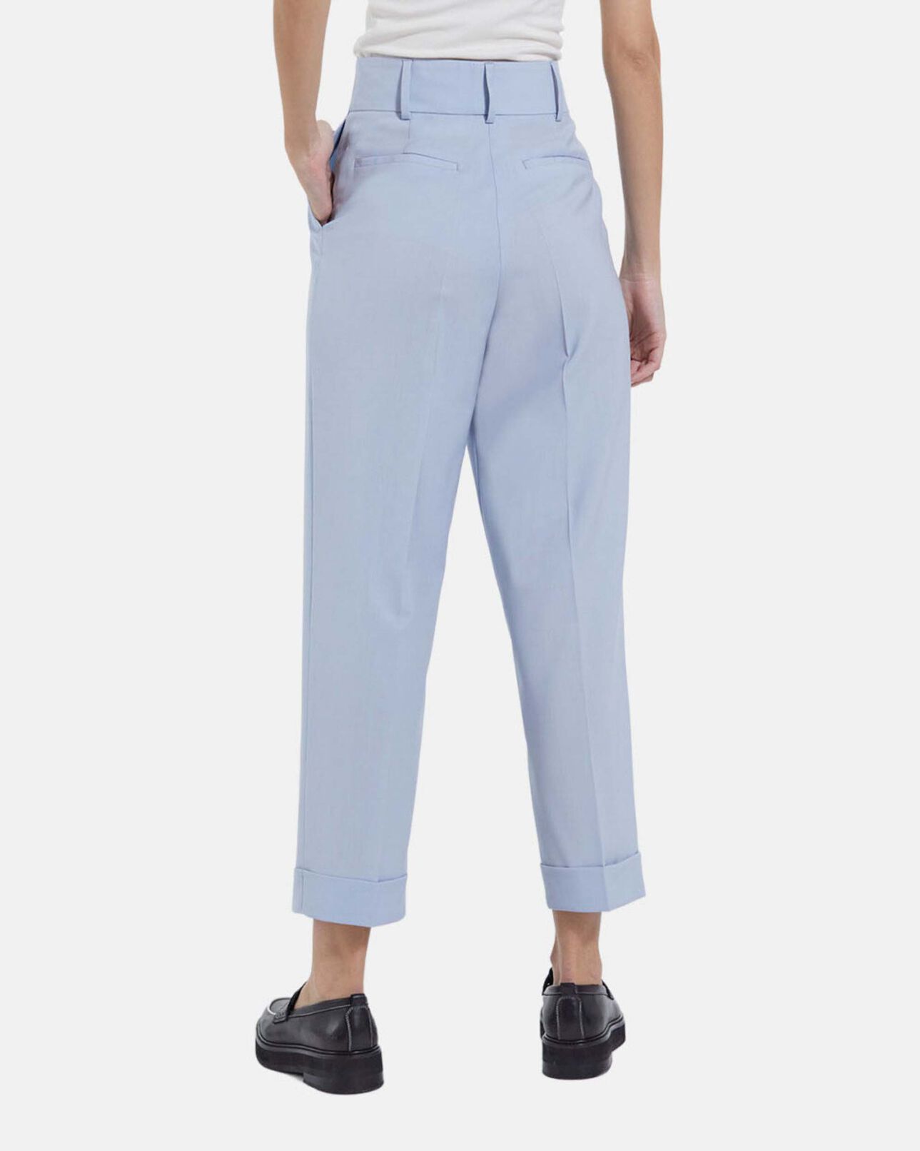 The Kooples WOMEN LIGHT BLUE straight wool sky blue pants with lapels
