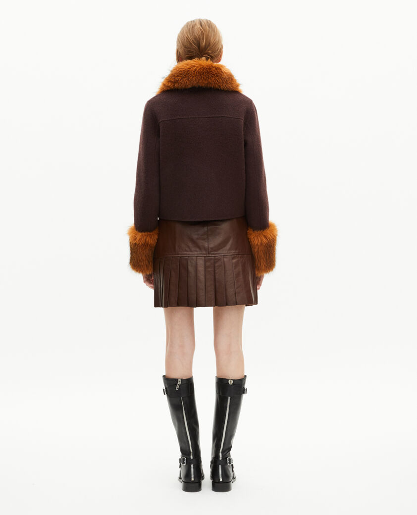 The Kooples DAMEN CHOCOLATE braune kurze wolljacke mit sherpa-kragen