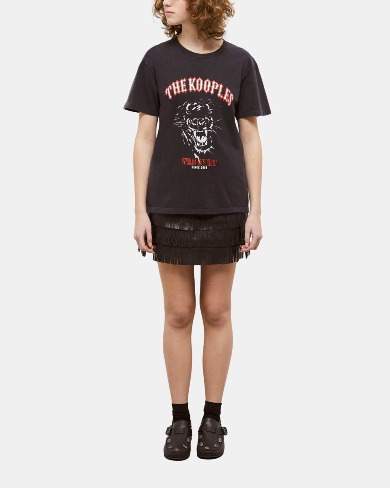 The Kooples F BLACK WASHED women's black screen print t-shirt