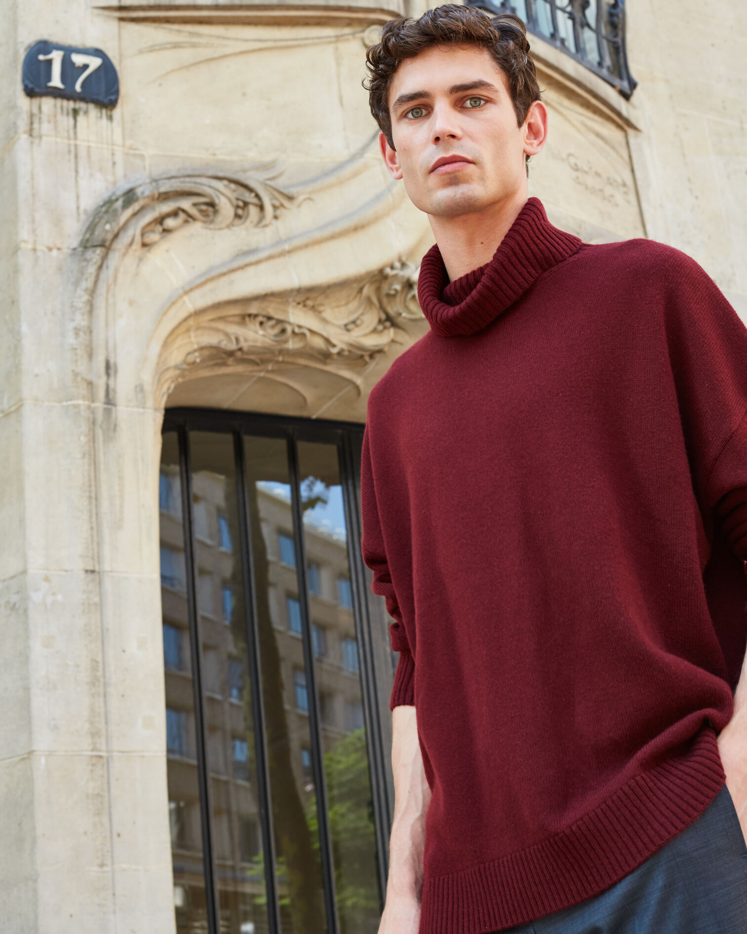 Burgundy wool and cashmere turtleneck jumper, BURGUNDY, hi-res image number null