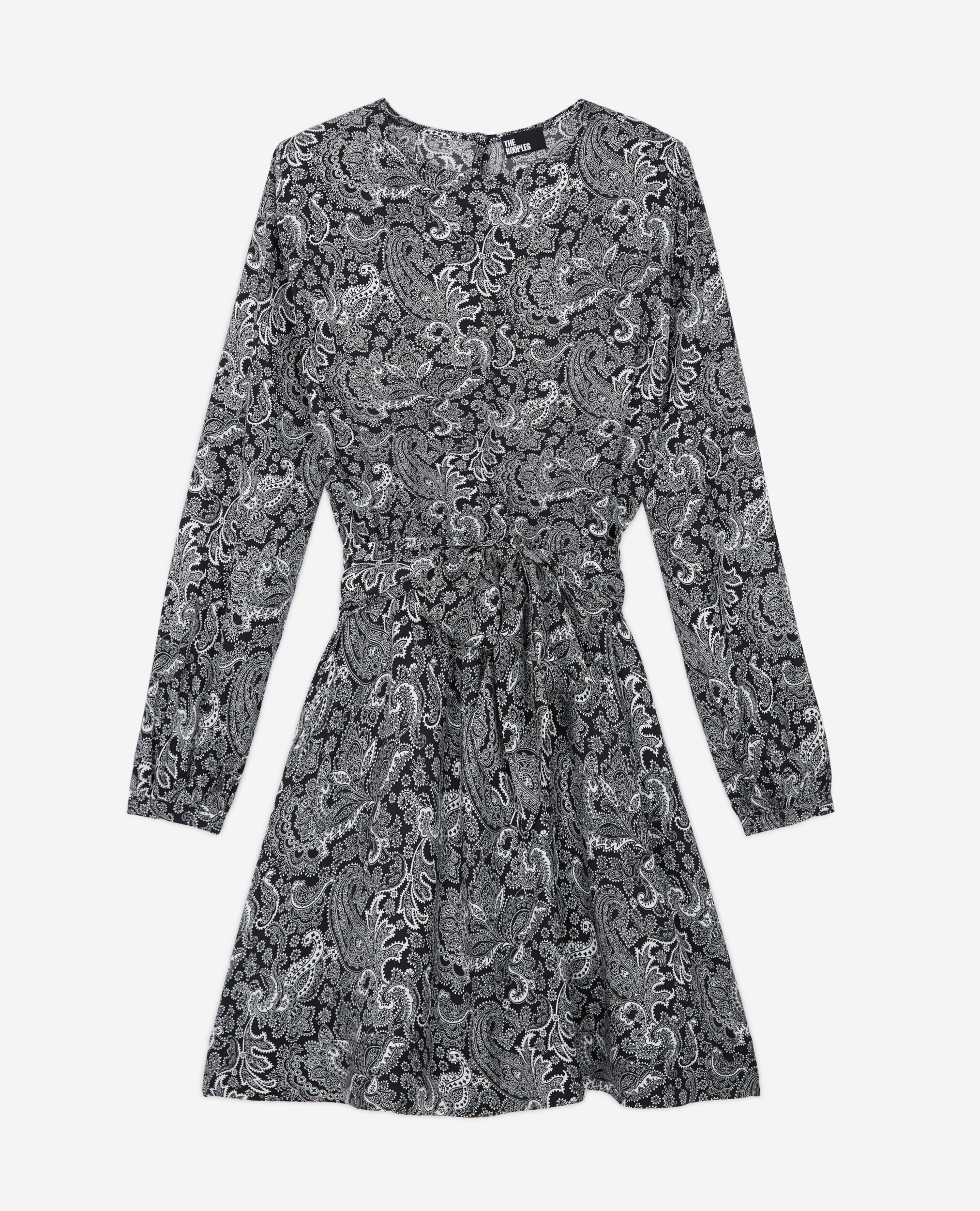 Short dress with printed belt, BLACK WHITE, hi-res image number null