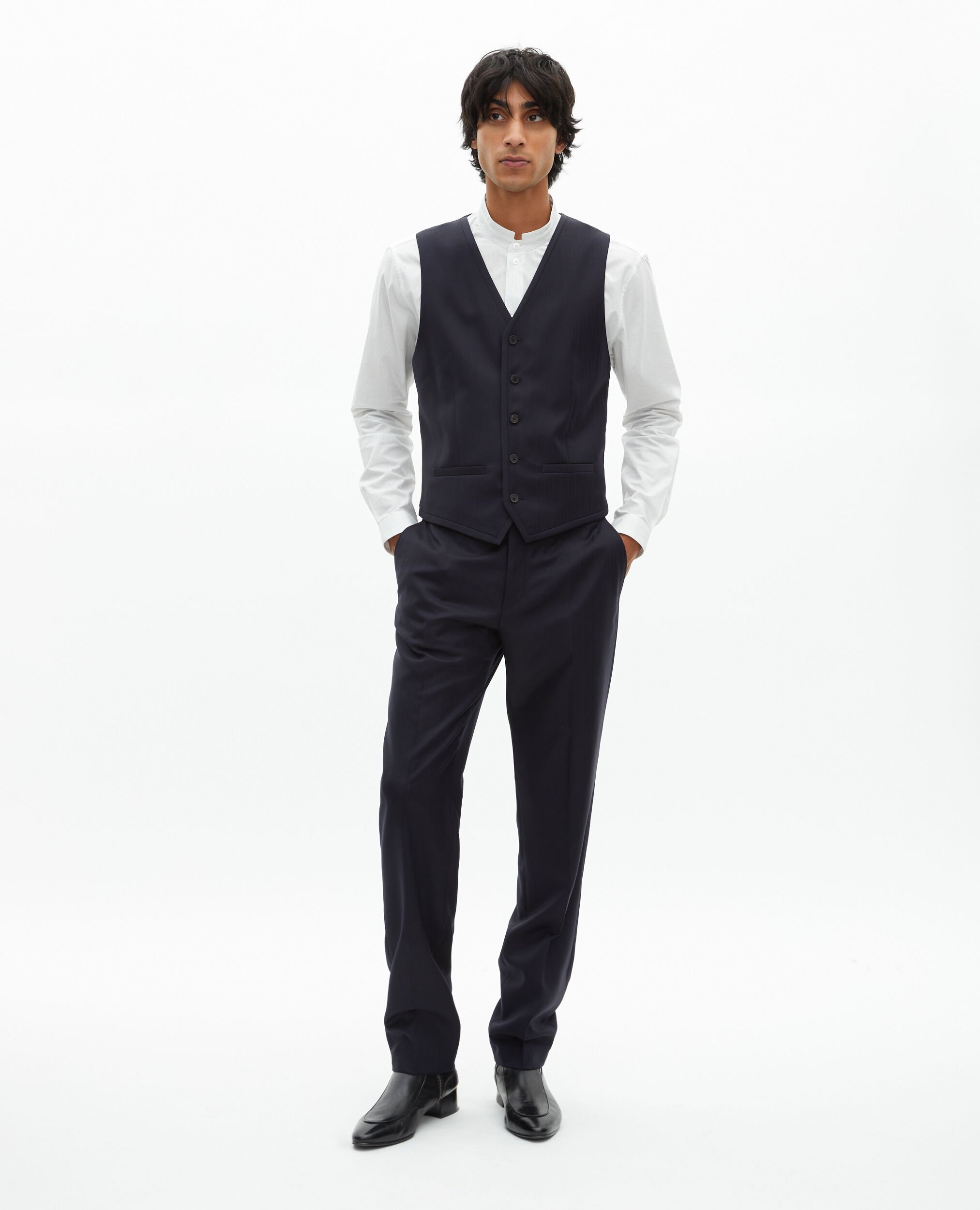 Navy blue wool suit vest, DARK NAVY, hi-res image number null