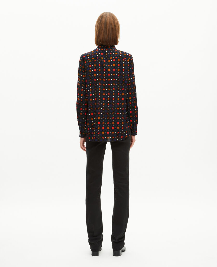The Kooples WOMEN BLACK MELANGE black silk blend polka dot and floral print shirt