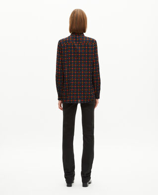 The Kooples WOMEN BLACK MELANGE black silk blend polka dot and floral print shirt