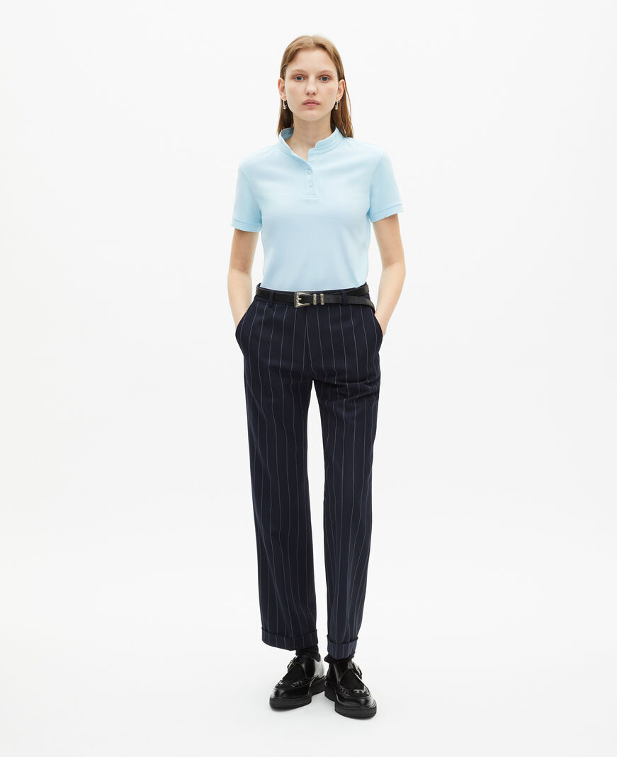 The Kooples WOMEN BABY BLUE light blue mandarin collar polo shirt