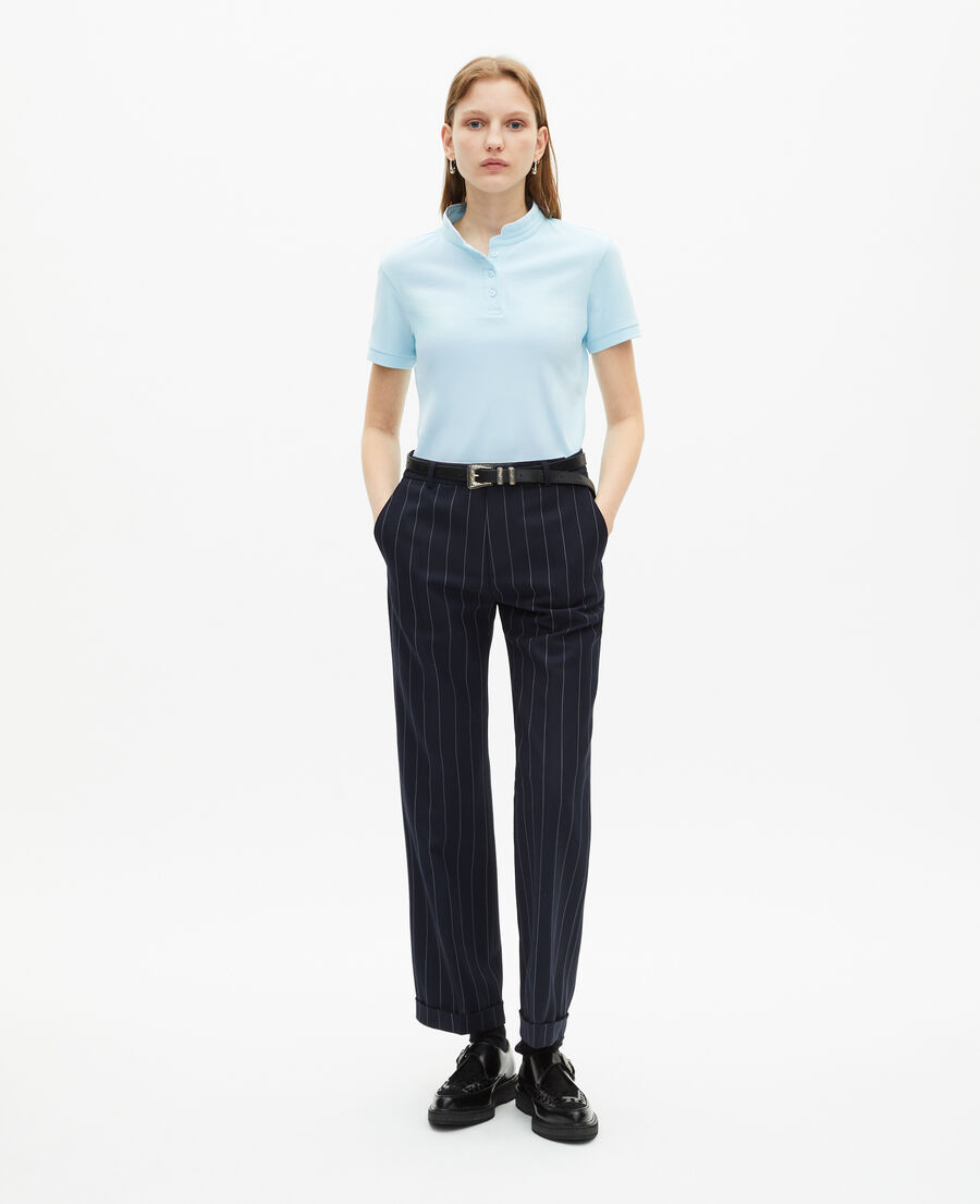 The Kooples WOMEN BABY BLUE light blue mandarin collar polo shirt