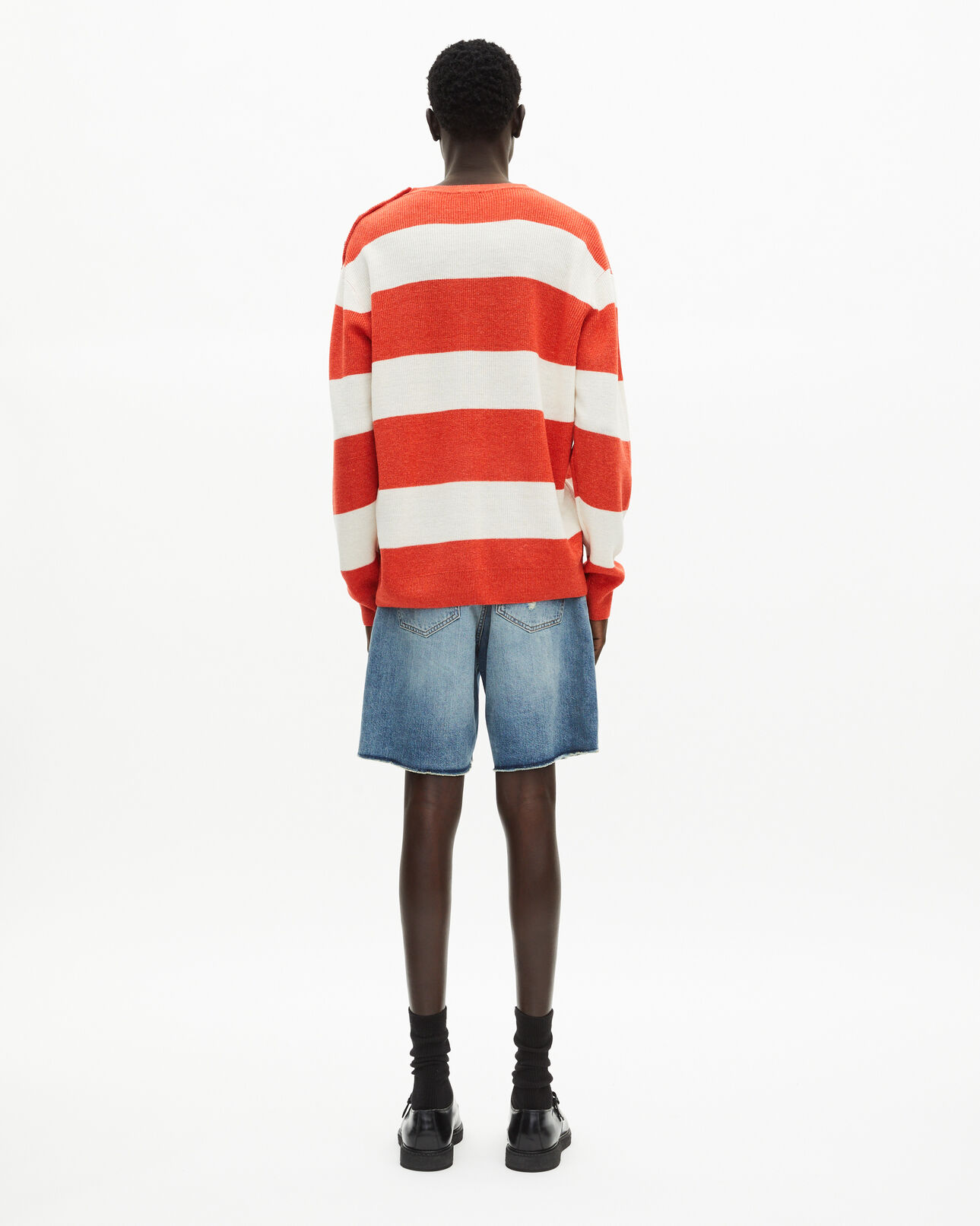 The Kooples HERREN ORANGE ECRU orange gestreifter pullover aus wolle und leinen